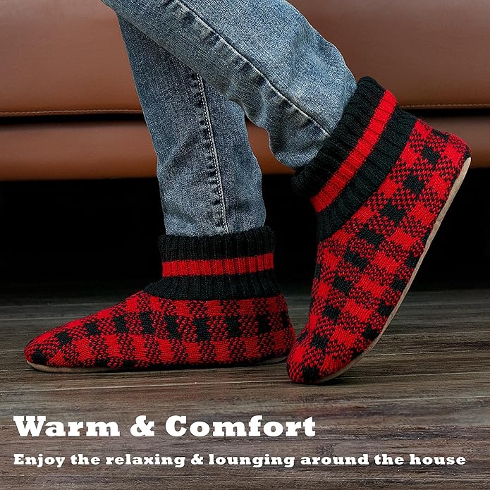 Cozylook Men's Slipper Socks with Grips, Fuzzy Indoor Slippers for Men, Soft Warm Winter Socks with Non-slip Soles