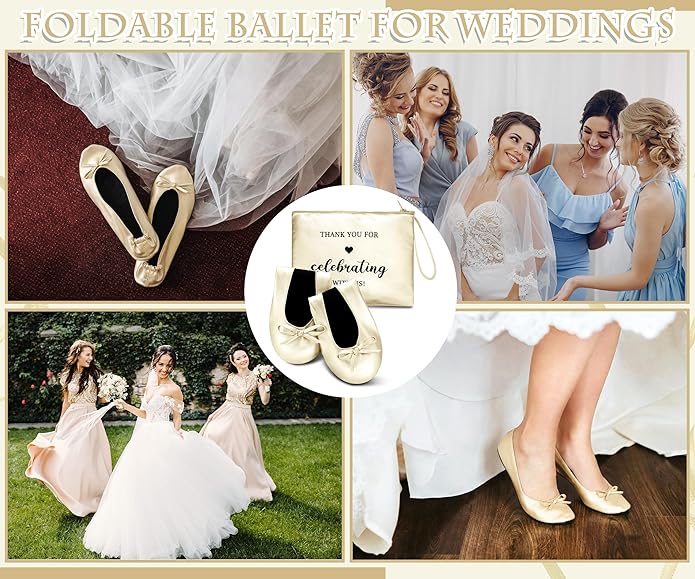 Cuffbow Wedding Foldable Flats Dancing Shoes Bulk Women's Roll up Ballet Flats Wedding Party Slippers for Bridesmaids Guests