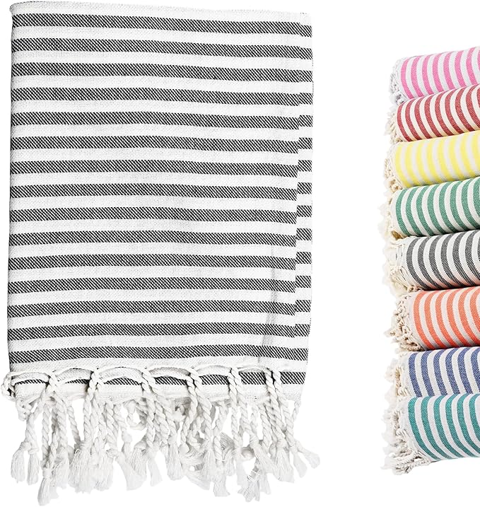 Turkish Striped Beach Towels Bulk Oversized 39"x71" Large Bath and Pool Set Quick Dry Lightweight Travel Towel for Adult,100% Cotton TEBT-18-1black