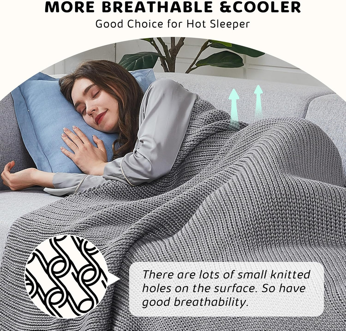 L'AGRATY Knitted Weighted Blanket - 60"x80" 15lbs Cooling Chunky Knit Heavy Blanket for Adults Braided Crochet Throw Thick Cable Yarn Knit Decorative No Beads Evenly Weighted Machine Washable