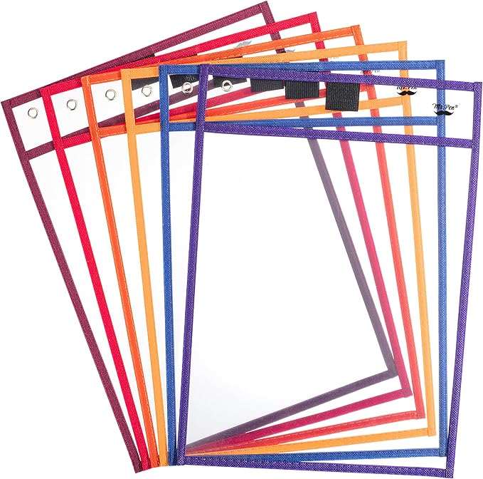 Mr. Pen- Dry Erase Pocket Sleeves, 6 Pack, 10"x14", Sunset Color Theme, Dry Erase Pockets Reusable Sleeves, Job Ticket Holders with Marker Holder & Metal Eyelet