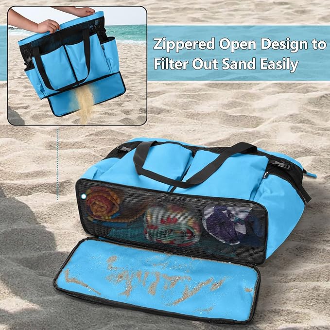 Fasrom Extra Large Mesh Beach Bag with Zipper Bottom, Oversized Tote Bag for Pool, Travel and Boating (Empty Bag Only)