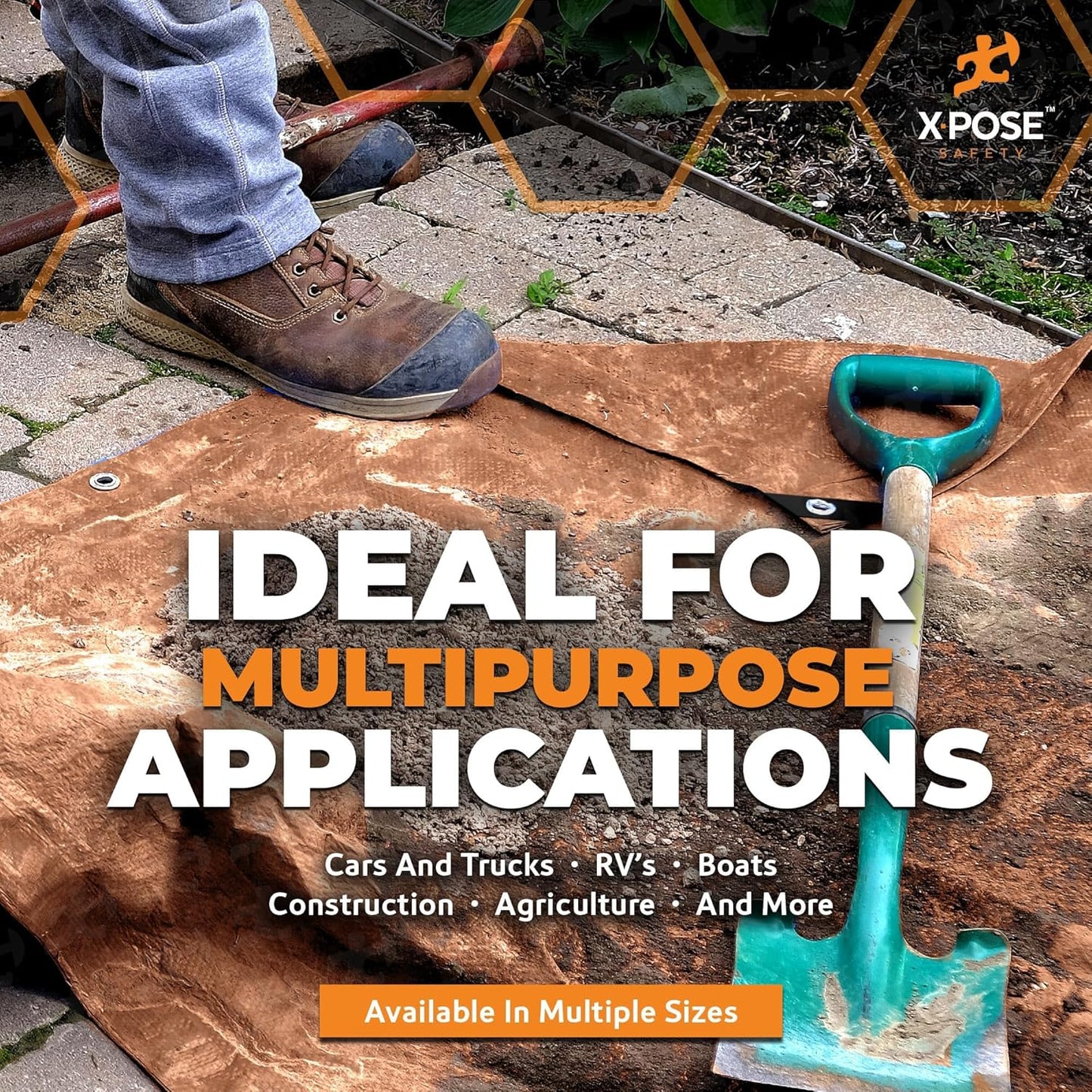 Multipurpose Protective Cover Brown Poly Tarp 20' x 25' - Durable, Water Resistant, Weather Resistant - 5 Mil Thick Polyethylene - by Xpose Safety