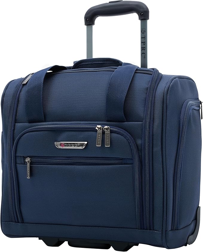 TPRC 15" Smart Underseat Carry-On Luggage with USB Charging Port, Navy Blue