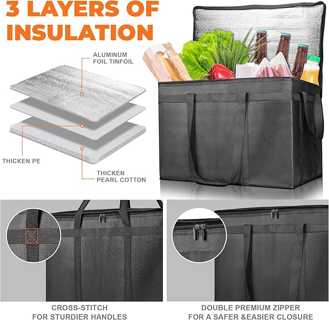 Insulated Food Delivery Bag, Commercial Grade Pizza Carrier for Hot and Cold Food, Large Reusable Catering Cooler Bag 22x15x14, Pizza Delivery Box for Uber Eats, Door Dash Essentials