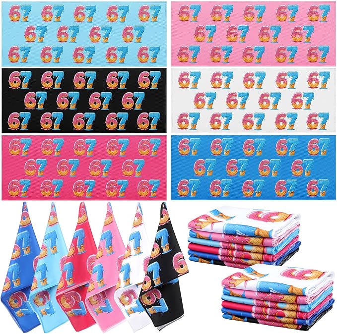 12 Pcs 67 Ice Cream Drip Cooling Towels Six Seven Ice Cream Baseball Workout Microfiber Sweat Rags for Neck and Face Team Gifts Favors for Gym Outdoor Sport Party(67 Baseball Drip)
