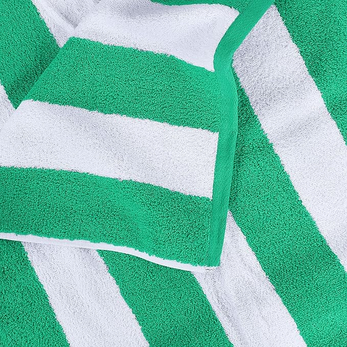 Utopia Towels 4 Pack Cabana Stripe Beach Towel, 30 by 60 Inches, Oversized 100% Ring Spun Cotton Pool Towels, Highly Absorbent Quick Dry Bath Towels for Beach, and Swim, Green