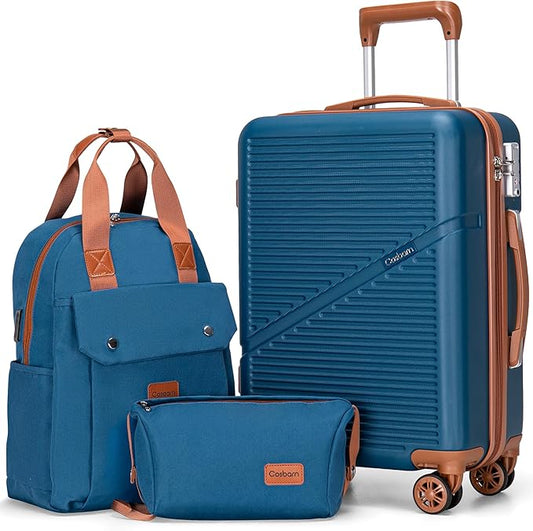 3-Piece Carry On Luggage Set 22x14x9 Airline Approved, 20 Inch Lightweight ABS Suitcases with Wheels and TSA Lock - Durable Waterproof Travel Suitcase Set