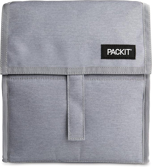 PackIt Freezable Lunch Bag, Gray Fog, Built with EcoFreeze Technology, Foldable, Reusable, Zip and Fold Closure with Buckle Handle, Designed for Work Lunches and Fresh Lunch On the Go