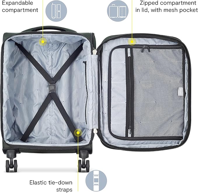 DELSEY PARIS Sky Max 2.0 Softside Expandable Luggage with Spinner Wheels, Black, 2-Piece Set (21/24)