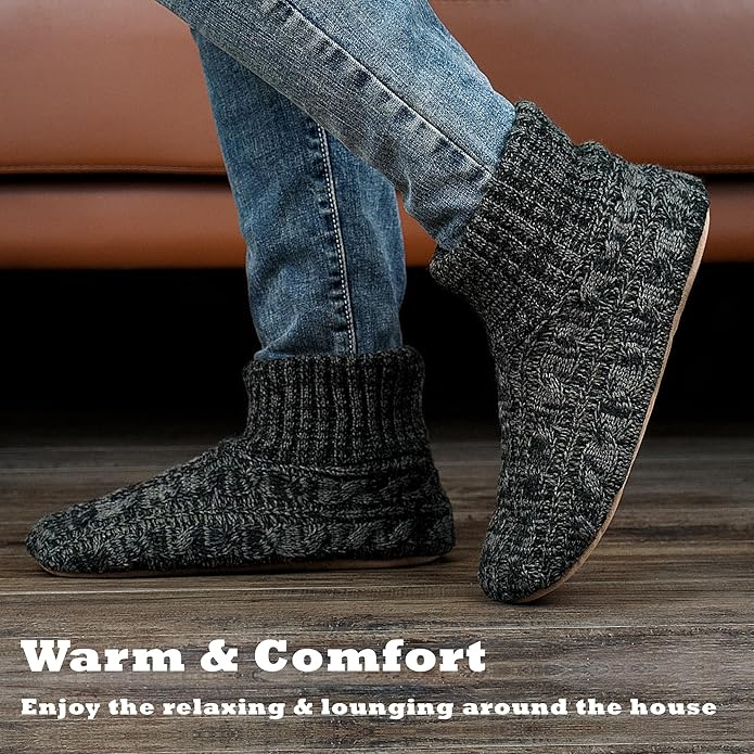 Cozylook Men's Slipper Socks with Grips, Fuzzy Indoor Slippers for Men, Soft Warm Winter Socks with Non-slip Soles
