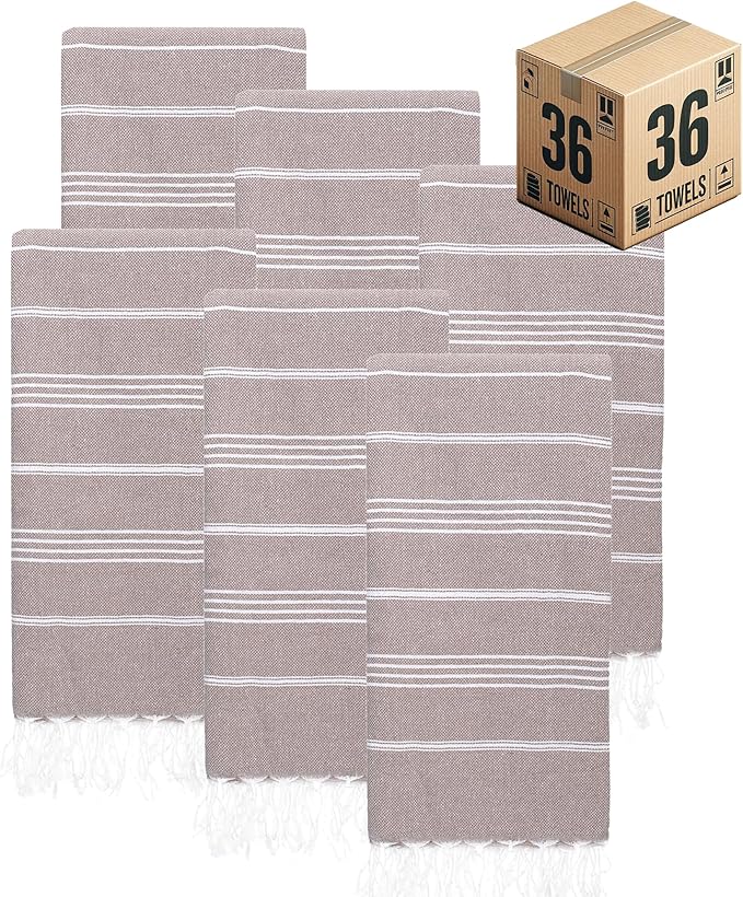 Turkish Beach Towels, Bulk Case of 36 | Oversized, Quick Dry, Sand Free | 100% Cotton, Large 38x71 Towels for Beach, Pool, Travel | Ultra-Soft, Compact, Absorbent | Light Brown