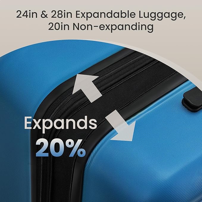 SHOWKOO Full PC Hardshell Luggage Sets, 20/24/28 In Suitcase with TSA Lock & Spinner Wheels, Lightweight Durable Travel Luggage
