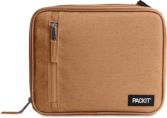 PackIt Freezable Classic Lunch Box, Almond, Built with EcoFreeze Technology, Collapsible, Reusable, Zip Closure With Zip Front Pocket and Buckle Handle, Designed for Fresh Lunch On the Go