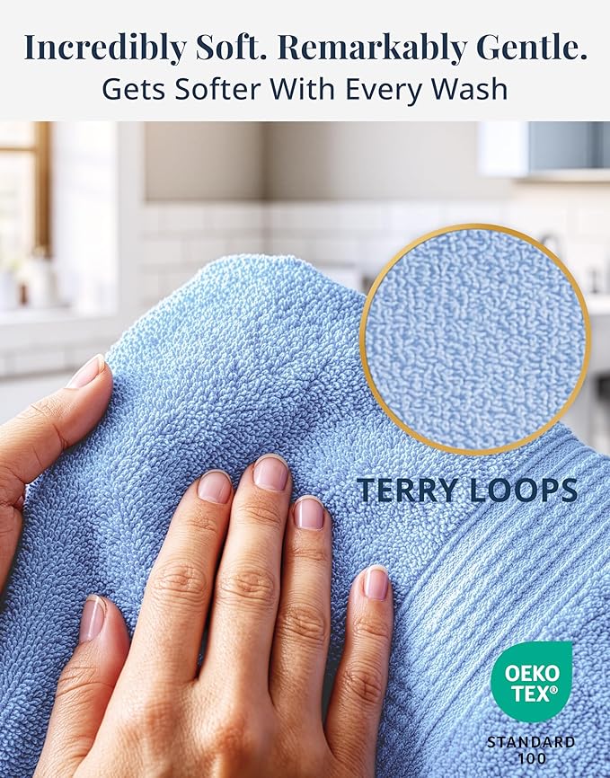 LANE LINEN Bath Hand Towels for Bathroom - Pack of 4 (16" x 28"), 100% Cotton Hand Towel - Soft, Durable, Quick Dry & Highly Absorbent - Hotel Quality Face Towels for Salons & Home Use - Cerulean Blue