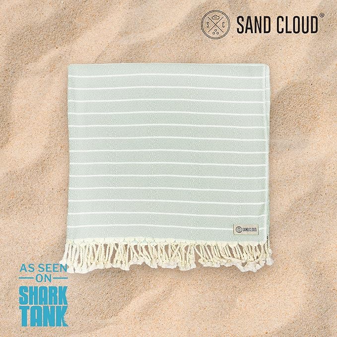 Sand Cloud Turkish Beach Towel - Sand Proof - 100% Certified Organic Turkish Towel - Quick Dry Towel for Beach, Picnic, Blanket or Bath Towel - As Seen on Shark Tank - Gocek (Sage Green) (Pack of 2)
