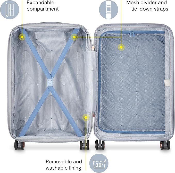 DELSEY PARIS Cruise 3.0 Hardside Expandable Luggage with Spinner Wheels, Glossy Ivory, Checked-Medium 24 Inch