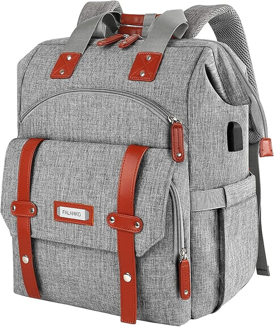FALANKO Laptop Backpack for Women, 15.6 Inch Computer Backpack Doctor Teacher Work Purse Bookbag, Wide Top Open College Water Resistant Travel Casual Shoulder Bag with USB Charging Port