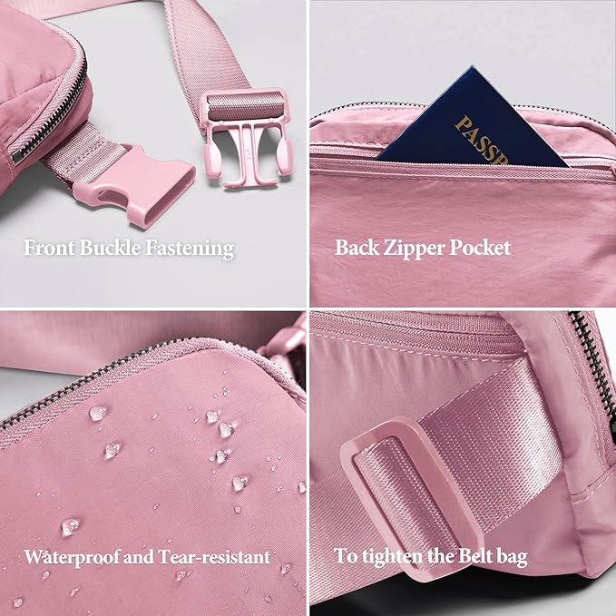 Fanny Pack Crossbody Bag Trendy Waterproof Small Sling Cross Body Purse for Women Men Fashion Waist Packs Mini Belt Pouch Chest Bum Hip Bag Lulu Dupes for Travel Vacation Running Pink