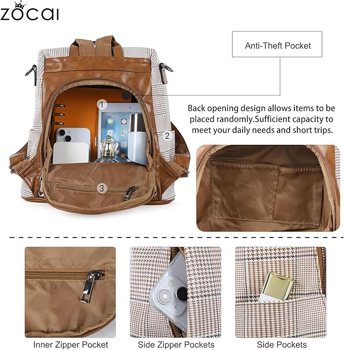 ZOCAI Backpack Purse for Women Fashion Backpack Purses PU Leather Daypacks Anti-Theft Shoulder Bag Satchel Purse