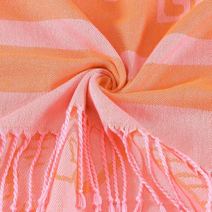Oversized Cotton Turkish Beach Towels 72"x36" Lightweight Quick Dry Sandless Pool Swim Towel Large No Sand Compact Blanket Adult Travel Essentials Cruise Accessories Must Haves Orange Boho Mandala