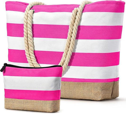 Becokan Beach Bag Initial Beach Tote with Makeup Bag for Travel Work Storage Personalized Birthday Gifts for Women Her