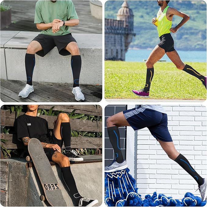fenglaoda 3 Pairs Compression Socks for Women & Men Knee High Nurse Pregnant Cute Medical Running Travel Athletic