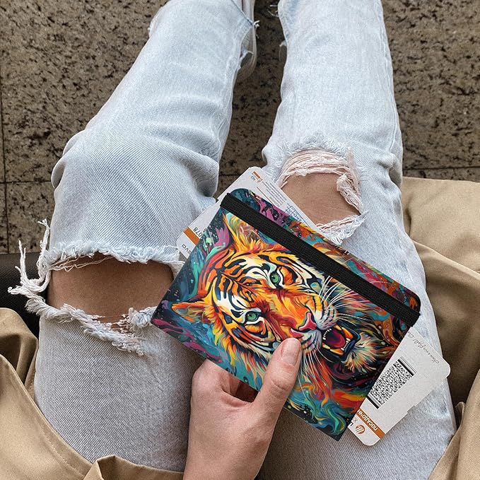 Cute Passport Holder and Holder Combo Passport Cover with RFID Blocking Women Men Compatible Wallet Credit Card Protector (Orange-Tiger)
