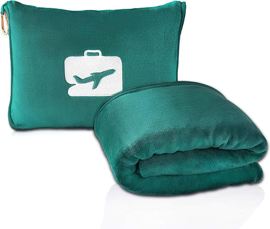 EverSnug Travel Blanket and Pillow - Ultra-Soft, Compact & Lightweight, 65x40 Inches, with Carry Case, Luggage Sleeve & Backpack Clip for Airplane Comfort (Teal)