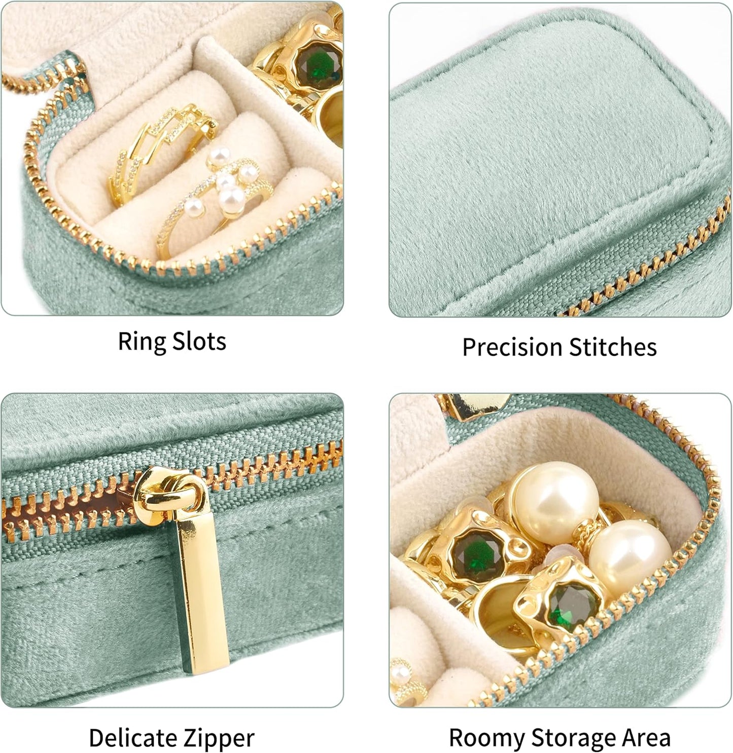 TAIMY Mini Jewelry Travel Case, Velvet Small Travel Jewelry Box, Portable Jewelry Travel Organizer Box for Rings Earrings Necklaces, Gifts for Women Girls(Mint)