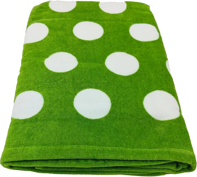 BY LORA Embroidered Terry Velour Beach Polka dot Towel, Apple Green