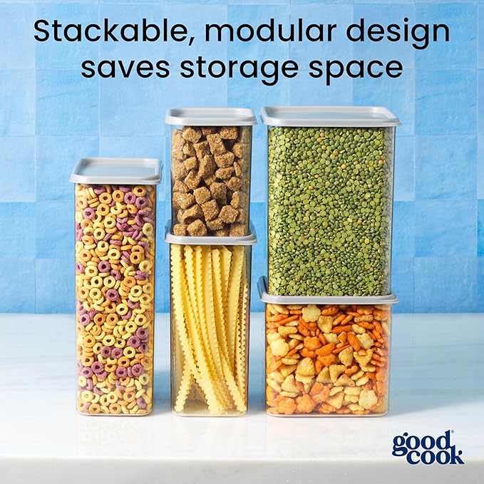 GoodCook Food Storage Container with Lid BPA-Free Square Modular & Stackable Design, 3-Quart, Clear