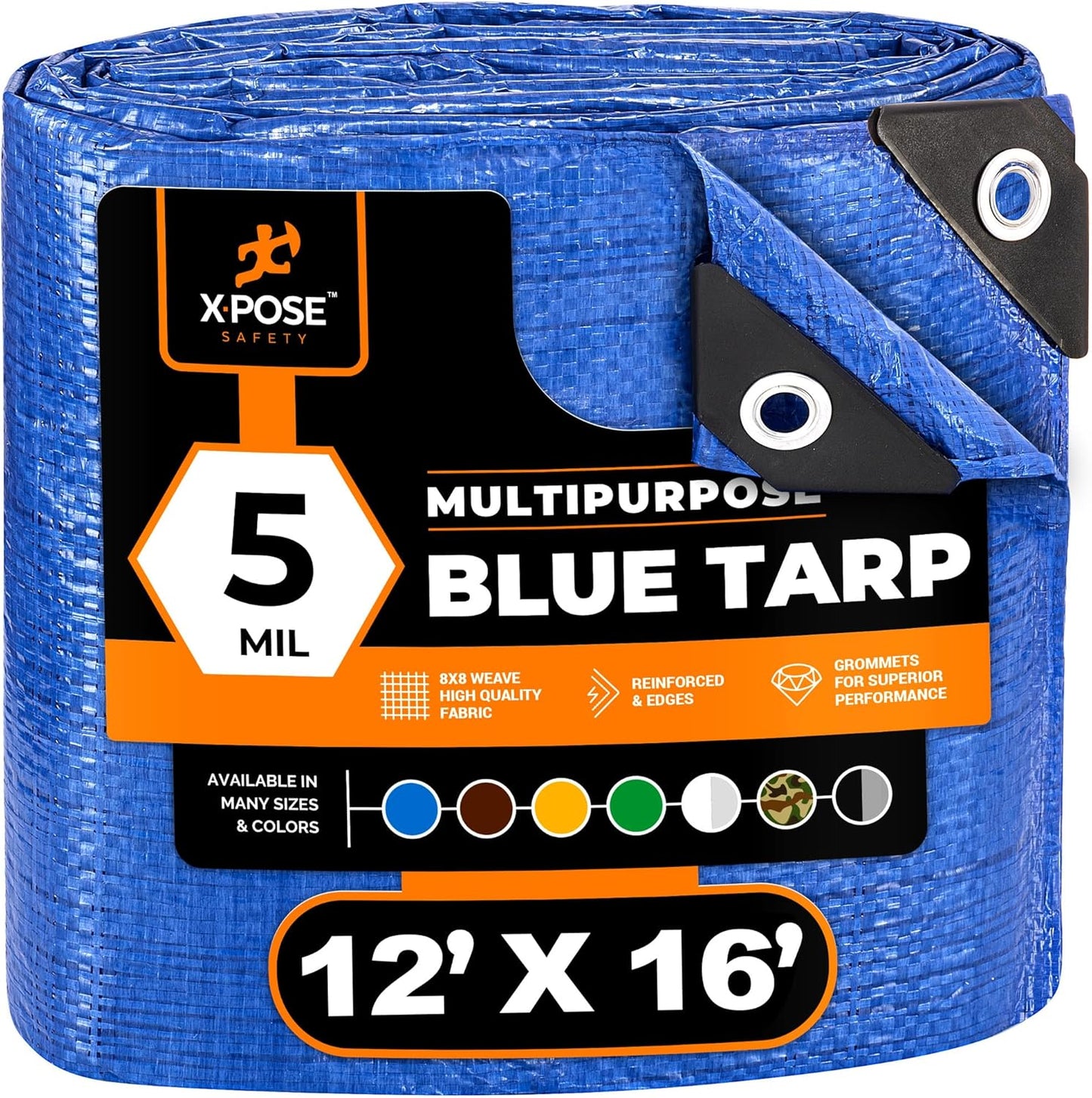 Better Blue Poly Tarp 12' x 16' - Multipurpose Protective Cover - Lightweight, Durable, Waterproof, Weather Proof - 5 Mil Thick Polyethylene - by Xpose Safety