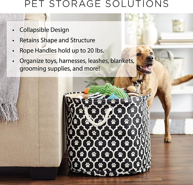 Bone Dry Pet Storage Collection Collapsible Bin, Medium Round, 12x15, Gray Dog Show Print