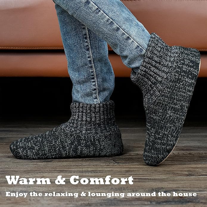 Cozylook Men's Slipper Socks with Grips, Fuzzy Indoor Slippers for Men, Soft Warm Winter Socks with Non-slip Soles