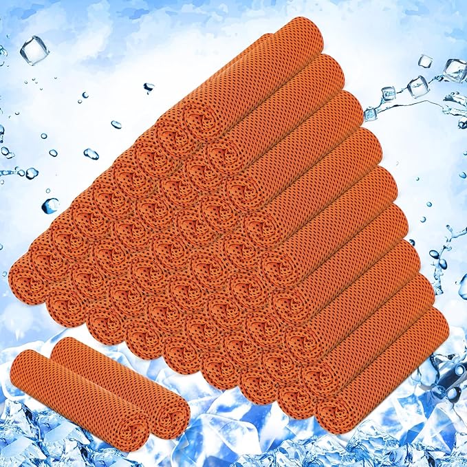 Hosuly 50 Pack Cooling Towels, 40"x12" Yoga Towels Ice Breathable Soft Chilly Sweat Rag Microfiber Workout Rags for Neck and Face for Gym Golf Sport Running(Orange)