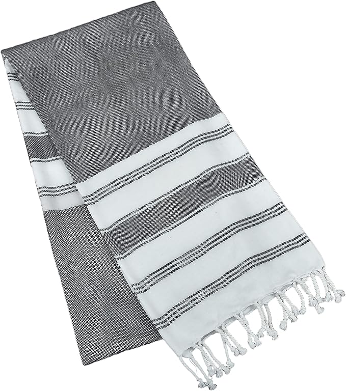 GLAMBURG Peshtemal Turkish Towel Cotton Beach Towels Oversized 36x71 Set of 6, Cotton Beach Towels for Adults, Soft Durable Absorbent Extra Large Bath Sheet Hammam Towel - Black