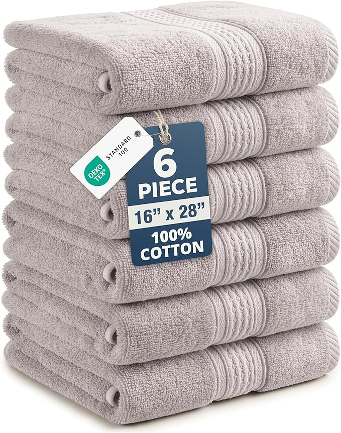 LANE LINEN Bath Hand Towels - Pack of 6 (16" x 28"), 100% Cotton - Soft, Quick Dry & Highly Absorbent, Hand and Face Towels - Bathroom Hand Towel Set, Great for Gym, Salon, Spa & Family Use - Platinum