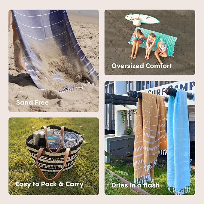 WETCAT Turkish Beach Towel Oversized (38"x71") 100% Turkish Cotton, Made in Turkey - Sand Free, Extra Large, Ultra Soft, Quick Drying, Compact & Lightweight for Travel - Dark Purple