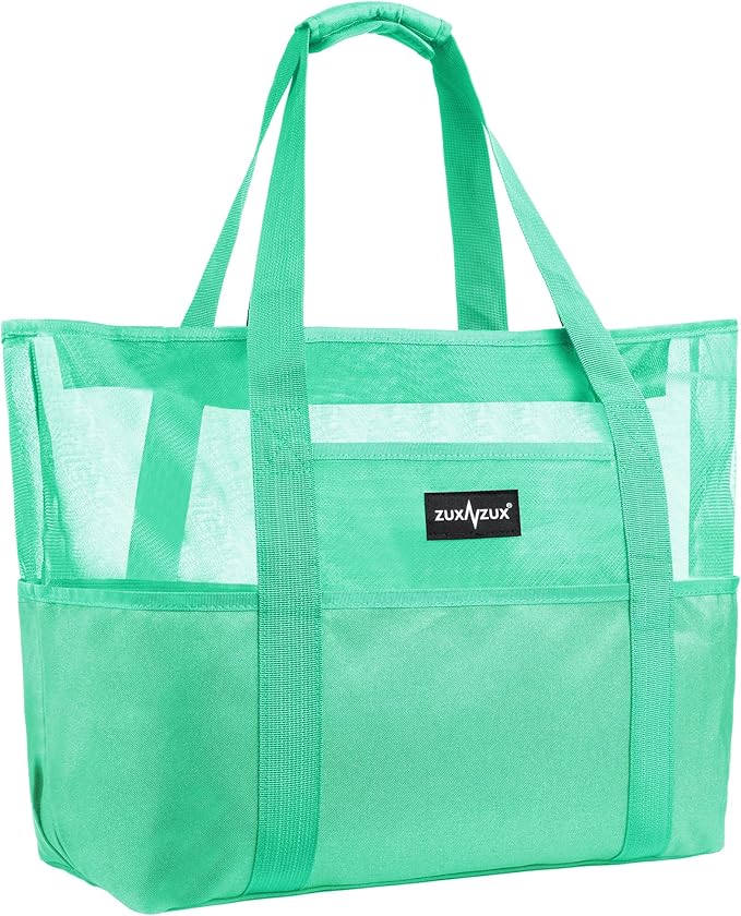 Mesh Beach Bag - Large Waterproof Beach Tote Bag with Zipper, Oversized Foldable Lightweight Family Swim Bag Vacation