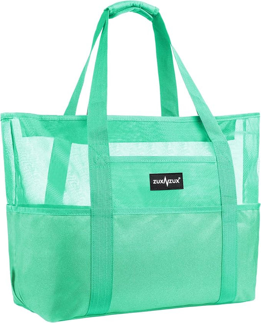 Mesh Beach Bag - Large Waterproof Beach Tote Bag with Zipper, Oversized Foldable Lightweight Family Swim Bag Vacation