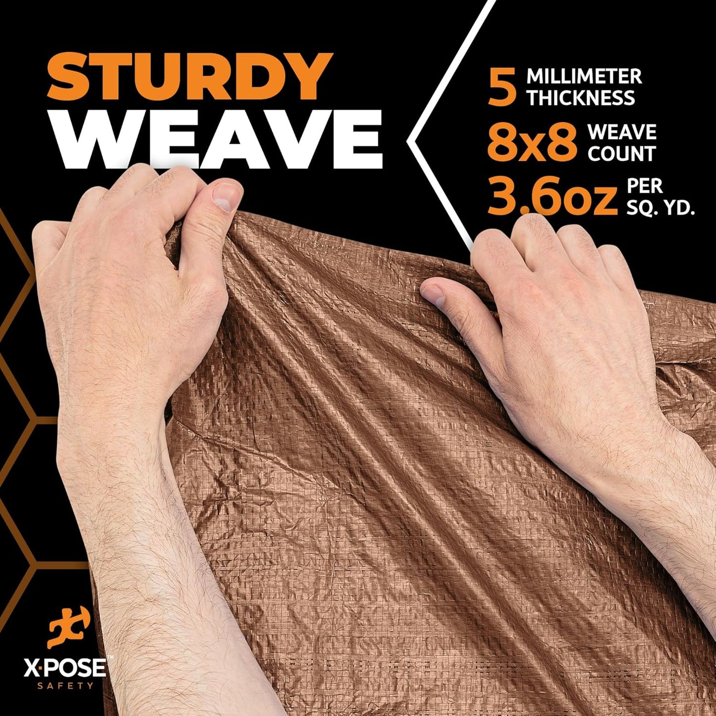 Multipurpose Protective Cover Brown Poly Tarp 20' x 20' - Durable, Water Resistant, Weather Resistant - 5 Mil Thick Polyethylene - by Xpose Safety