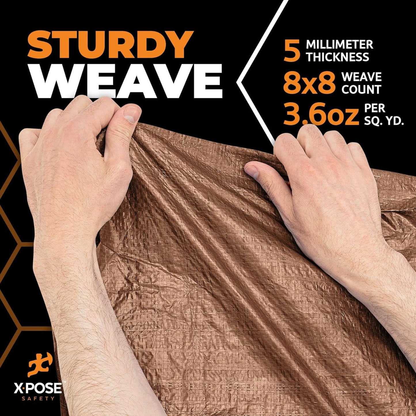 Multipurpose Protective Cover Brown Poly Tarp 20' x 25' - Durable, Water Resistant, Weather Resistant - 5 Mil Thick Polyethylene - by Xpose Safety