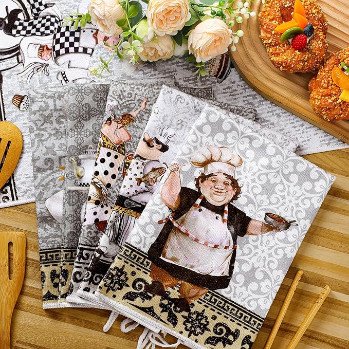 Bencailor 6 Pcs Funny Chef Kitchen Towels Colorful Dish Hand Towels Farmhouse Decorative Tea Washcloth for Bathroom Kitchen Fall Autumn Decor 24 x 16''