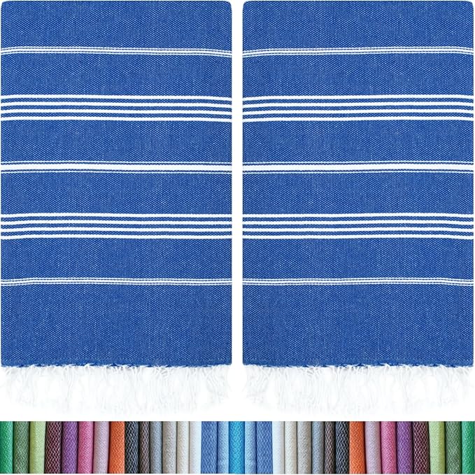 HAVLULAND |Pack of 2| Turkish Beach Towels Oversized 39x71, 100% Turkish Cotton Sand Free Quick Dry Absorbent Towel Travel Blanket for Adults Beach Gift Beach Essentials - Blue