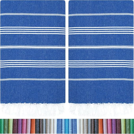 HAVLULAND |Pack of 2| Turkish Beach Towels Oversized 39x71, 100% Turkish Cotton Sand Free Quick Dry Absorbent Towel Travel Blanket for Adults Beach Gift Beach Essentials - Blue