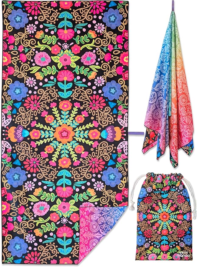 Microfiber Beach Towel Oversized 71X32" Thin, Lightweight, Quick Dry Towel, Sand Free, High Absorbent, Compact, Pool, Swim, Gym, Camping, Cruise, Picnic, Travel Towel, Beach Blanket, Carry Bag, Boho