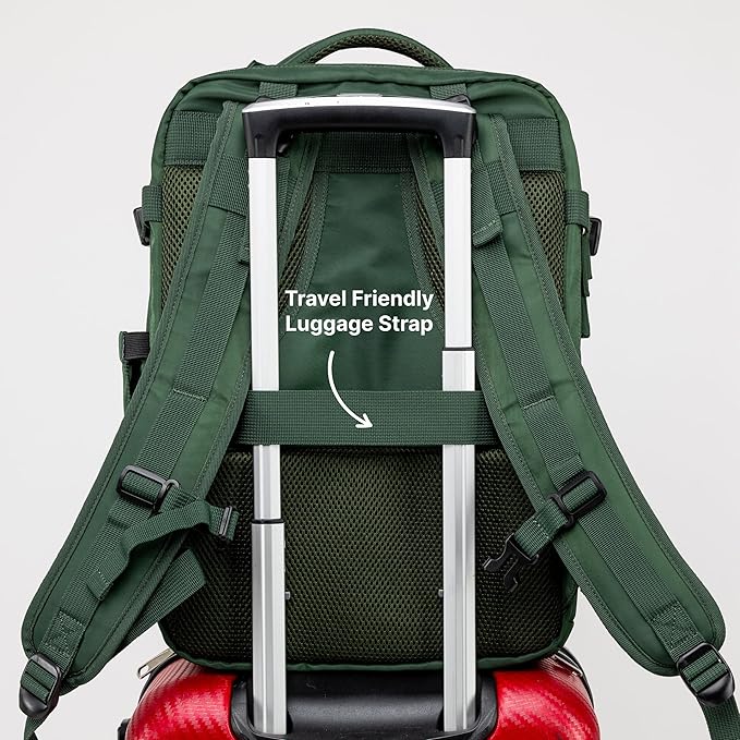 (Not Made In China) Travel Backpack For Men and Women, Airline Approved Carry On Bag w/Shoe Compartment, Holds 15.6" Laptop, USB Charging Port (Columbus, Green, 2 Pack)