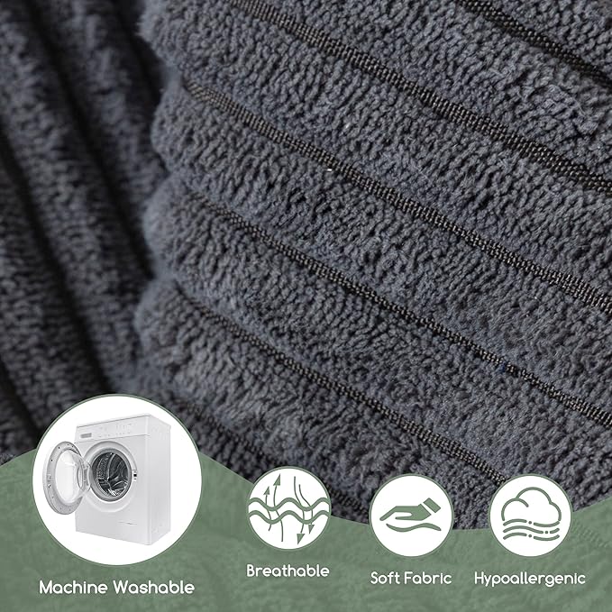 HIGOGOGO Corduroy Recliner Chair Cushion with Lumbar Support Pillow Soft Non-Slip 4" Thick Seat Pad Prevent Buttocks & Back Pain in Seniors (Grey, 21" Backrest)