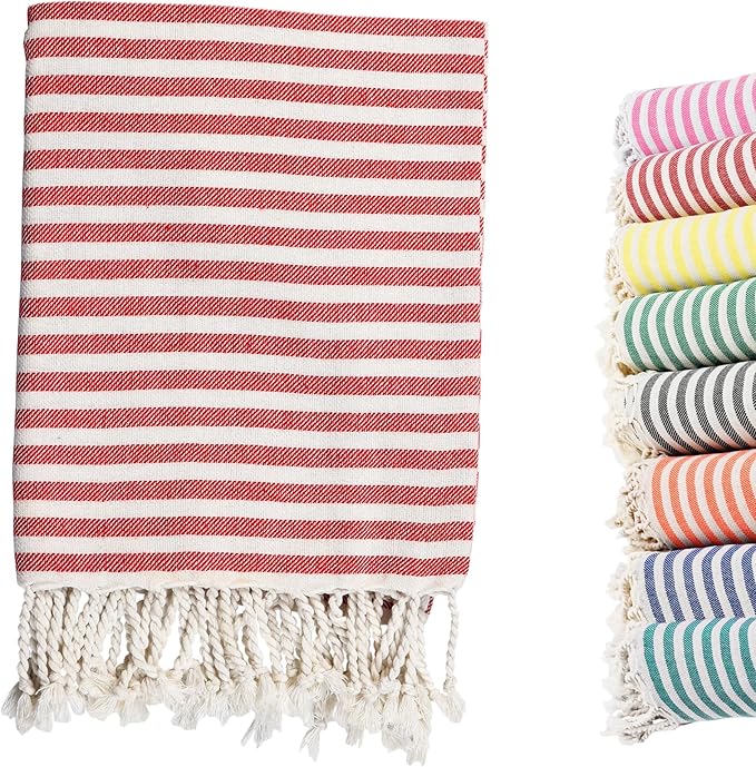 Turkish Striped Beach Towels Bulk Oversized 39"x71" Large Bath and Pool Set Quick Dry Lightweight Travel Towel for Adult,100% Cotton TEBT-18-1red